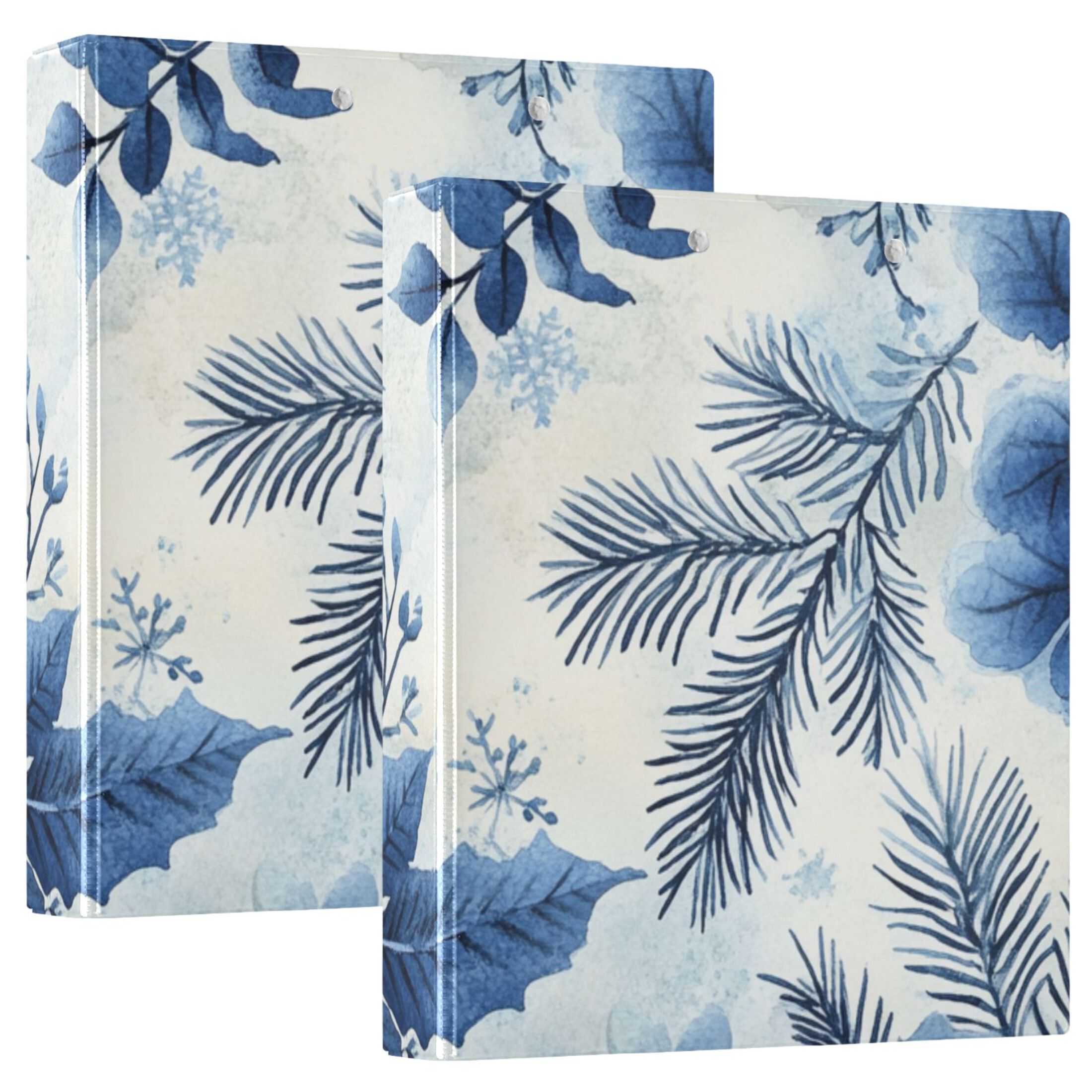 Blue Leaves and Flowers 3 Ring Binders 1.5 inch Hardcover File Folders with Interior Pockets A4 Size Organizer for School Office Hospital