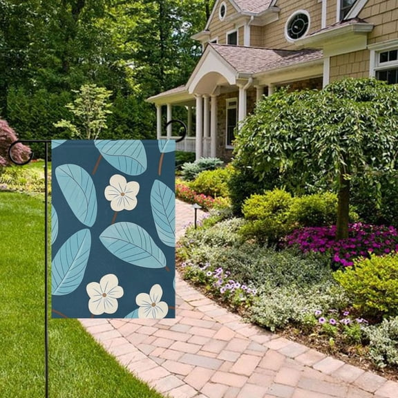 Blue Leaves and Little Flowers Garden Flag 12x18 inch Double Sided Outside Yard Decorations for Home Outdoor