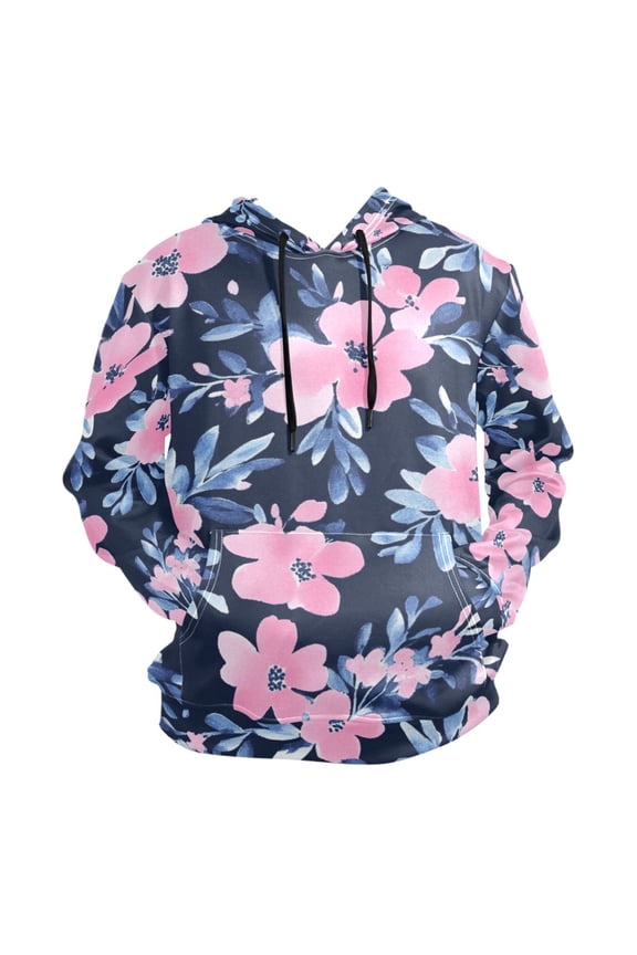 Blue Leaves and Pink Petals Men’s Hoodies Sweatshirt Fleece Jackets Long Sleeve Sweatshirts