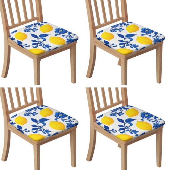 Blue Lemon Seat Covers for Dining Room Chairs Set Of 4,Stretch Printed Washable Chair Seat Cover with Elastic Ties and Button,Removable Waterproof Couch Cushion Covers