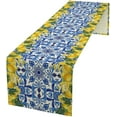 thumbnail image 1 of Blue Lemon Table Runner Italy Burlap Artificial Yellow Lemon Fruit Table Runners Farmhouse Coffee Table Center Decor Seasonal Spring Kitchen Dining Table Decoration for Home Party Decor 13x36 Inch, 1 of 6