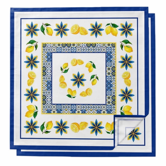 Blue Lemons Cloth Napkins, Summer Watercolor Italian Style Flower Washable and Reusable Dinner Napkins Set of 2, Table Napkin for Kitchen Party Birthday Wedding Hotel Housewarming 20"x20"