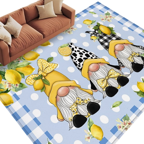 Blue Lemons Washable Living Room Rugs 6'x9', Gnomes Summer Fruit Flower ...