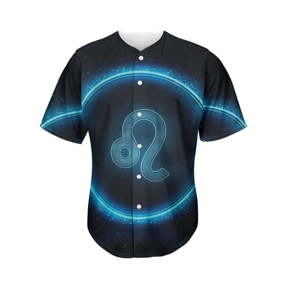 Blue Leo Zodiac Sign Print Active Baseball Jersey for Men and Women, Zodiac Horoscope Button Down Women’s Baseball Team Shirts.