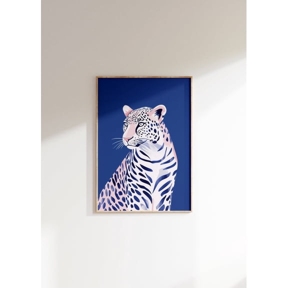 Blue Leopard Art Poster: Modern Maximalist Home Decor, Unframed Poster Size 24x36