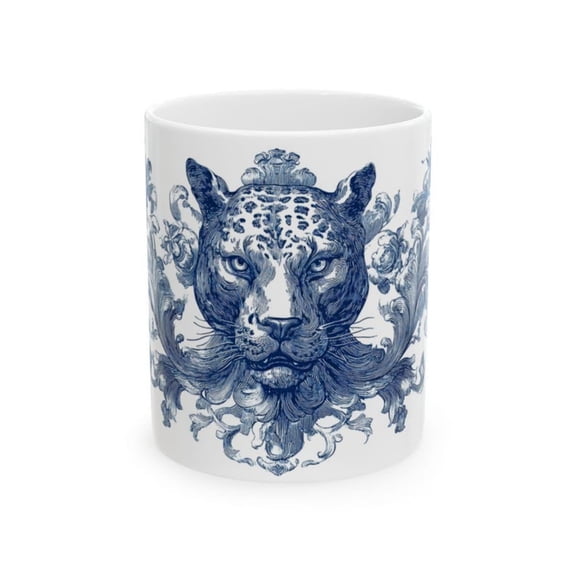 Blue Leopard Ceramic Coffee Mug, Elegant Animal Print Dr.