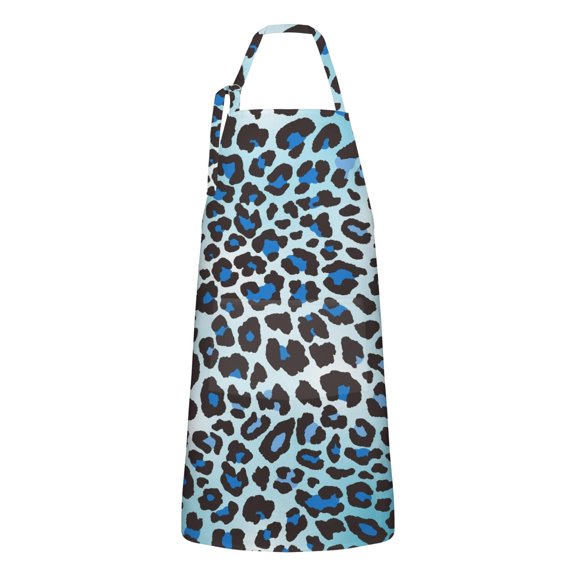 Blue Leopard Print Apron-Garden Aprons for Women with Pockets-Cotton Linen Waterproof Kitchen Cooking Gardening Aprons Adjustable for Kitchen,Cooking,BBQ and Salon 33x27 Inch