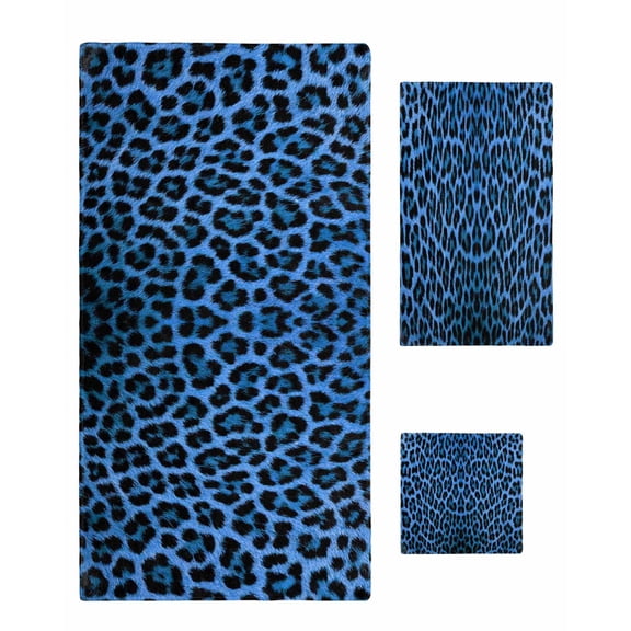 Blue Leopard Print Bath Towels for Bathroom Set,Luxury Microfiber Towels Gifts for Women,Quick Dry Beach Hand Hair Face Towel and Dish Washcloth,Vintage Abstract Animal Patterned Art Towels+Set