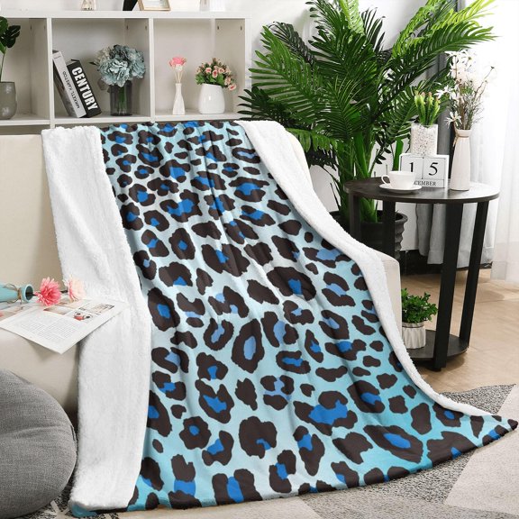 Blue Leopard Print Blanket,Comfortable Soft Flannel Throw Blanket,All Season,Warm Lightweight Blankets for Sofa Bed Couch Living Room Chair,50"x60"