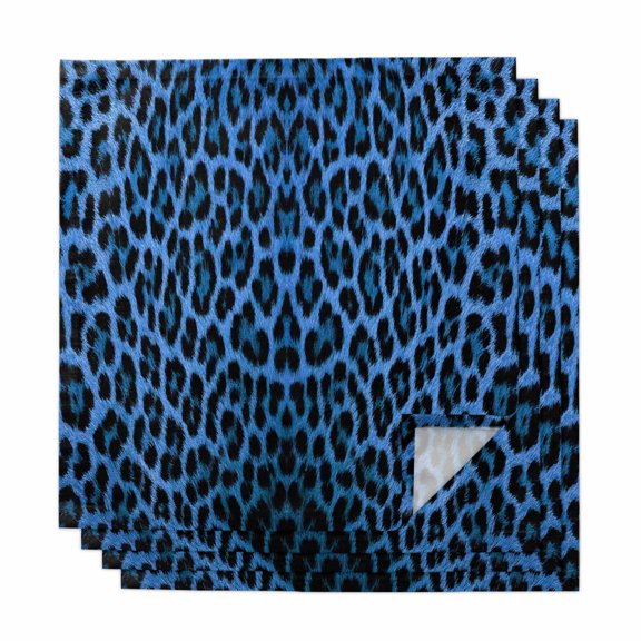 Blue Leopard Print Cloth Napkins, Vintage Abstract Animal Patterned Art Washable and Reusable Dinner Napkins Set of 4, Table Napkin for Kitchen Party Birthday Wedding Hotel Housewarming 20"x20"