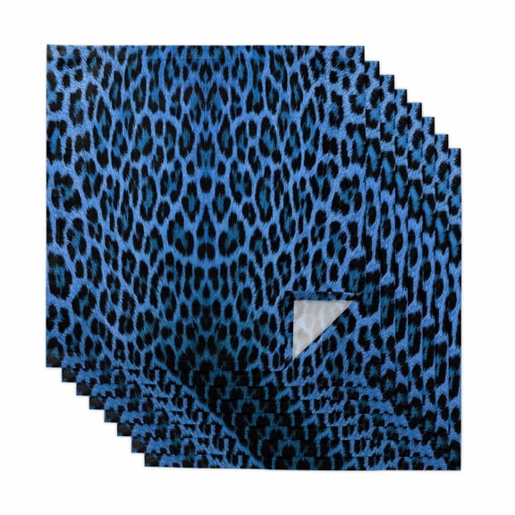 Blue Leopard Print Cloth Napkins, Vintage Abstract Animal Patterned Art Washable and Reusable Dinner Napkins Set of 8, Table Napkin for Kitchen Party Birthday Wedding Hotel Housewarming 20"x20"