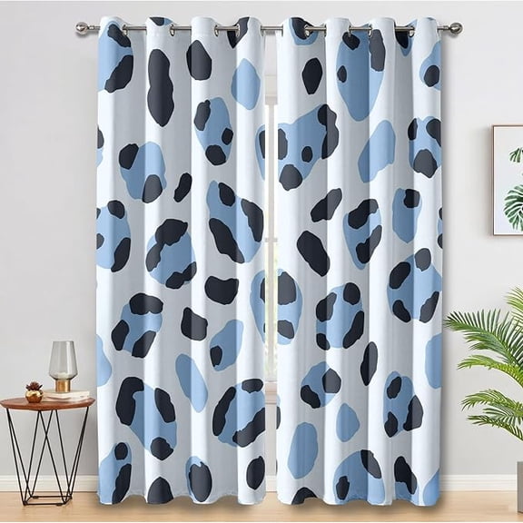 Blue Leopard Print Curtains for Living Room, Wild Safari Skin Blackout Curtains for Bedroom Decor, Cheetah Print Grommet Thermal Black Out Window Drapes 53"W x 96"L (Pack of 2)