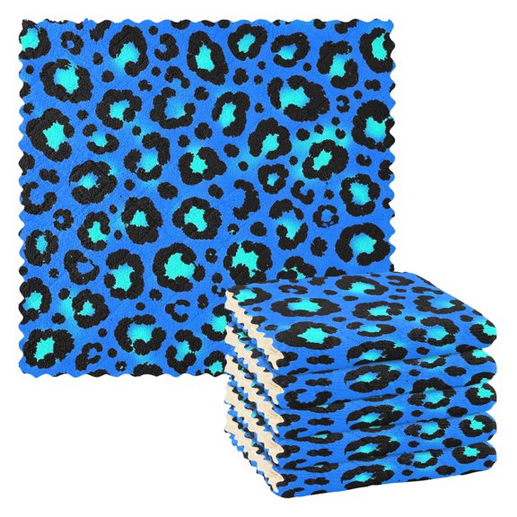 Blue Leopard Print Kitchen Cloth Dish Towels for Drying Washing Absorbent Dish Rags Reusable soft kitchen dishcloth set 6 Pack