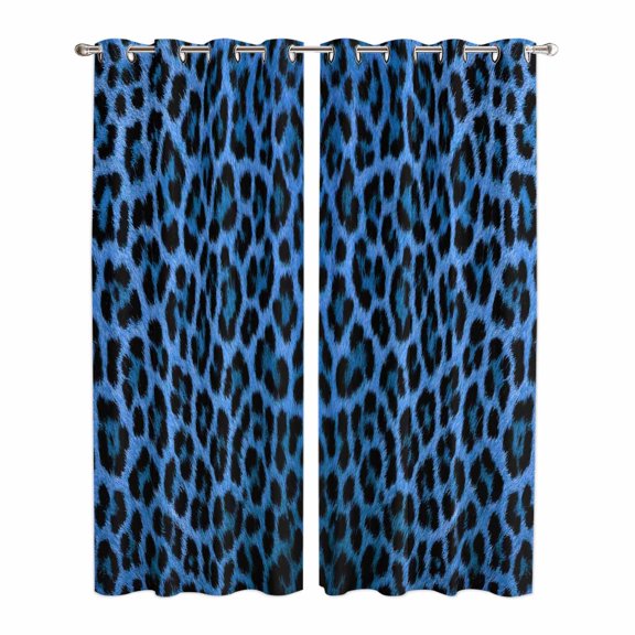 Blue Leopard Print Kitchen Curtains 84 Inch Length, Vintage Abstract Animal Patterned Art Grommet Top Bedroom Living Room Curtains, Light Filtering Cafe Curtain Drapes 2 Panels Set 84''x84''