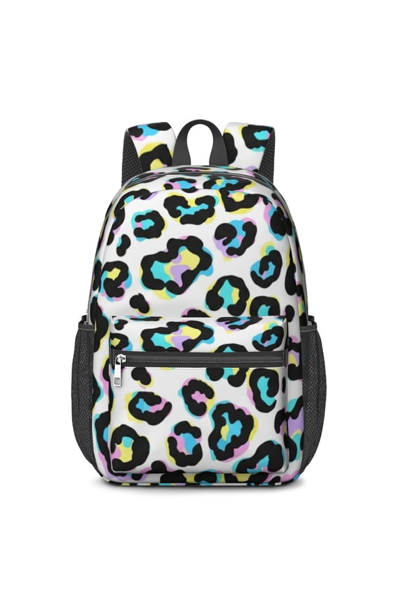 Blue Leopard Print Pattern 17" School Backpacks for Teens,Waterproof Oxford Fabric,S-Shape Padded Straps for School,Travel,Hiking,Camping