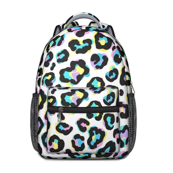 Blue Leopard Print Pattern Backpack for School, Cute School Bag with Adjustable Shoulder Straps and Padded Back, 15.3"x11"x6.7"