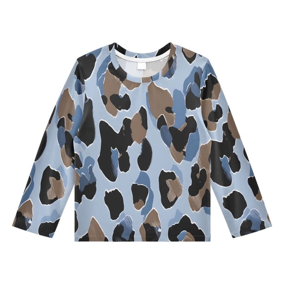 Blue Leopard Print Pattern Boys' Rash Guard Shirts UPF 50 Plus Sun ...