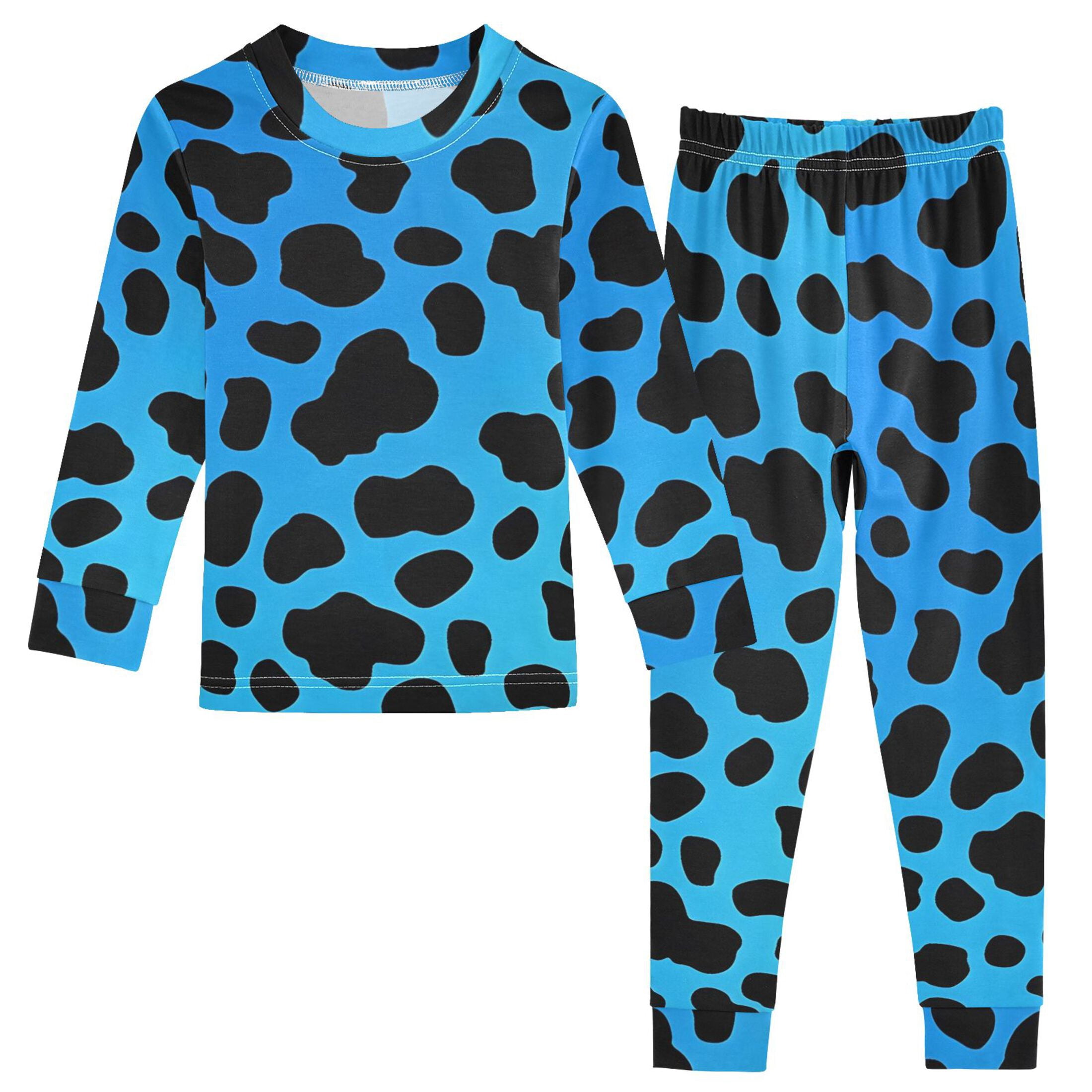 Blue Leopard Print Pattern Cotton Pajamas 2 Piece Set Sleepwear Soft ...