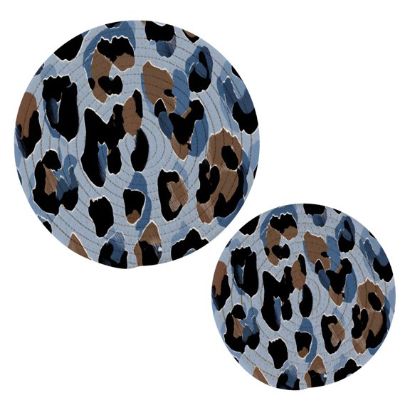 Blue Leopard Print Pattern Cotton Trivets Potholders Set of 2 Handmade Heat Resistant Non Slip Absorbent