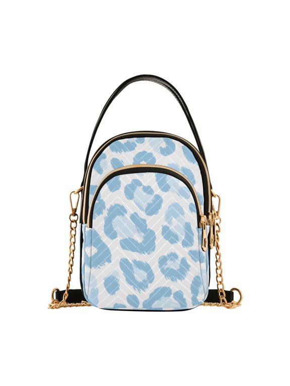 Blue Leopard Print Pattern Women's Crossbody Handbags Leather Crossbody Bags Fanny Pack Chest Bag for Travel