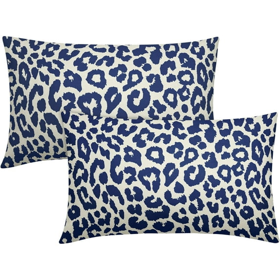Blue Leopard Print Pillow Covers 12x20 Set of 2 Navy Blue Cheetah Animal Pattern Chinoiserie Decorative Throw Pillows Outdoor Pillowcase Linen Cushion Case Decor for Sofa Couch Bed