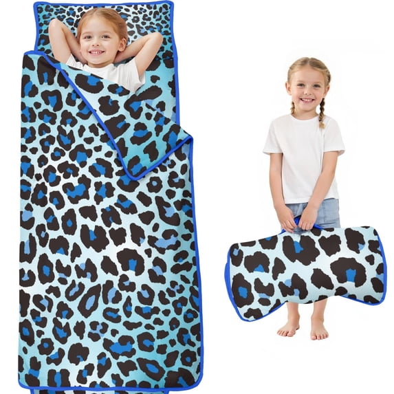 Blue Leopard Print Toddler Nap Mats for Kids Preschool,Sleeping Mat Bag or Kids,Toddler Sleeping Bag,Toddler Nap Mat or Daycare