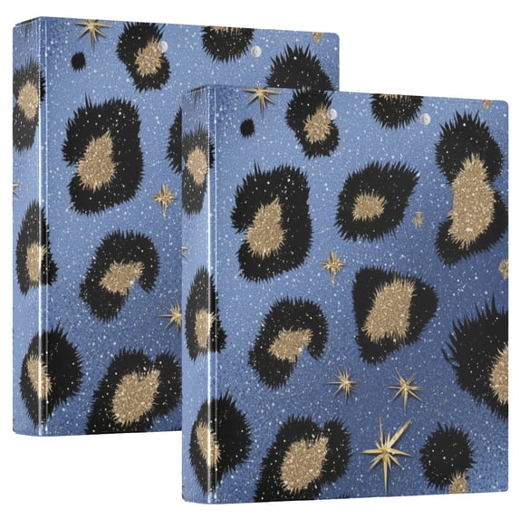 Blue Leopard Print with Gold Stars Round Ring Binder 3 Rings 1.5 ...