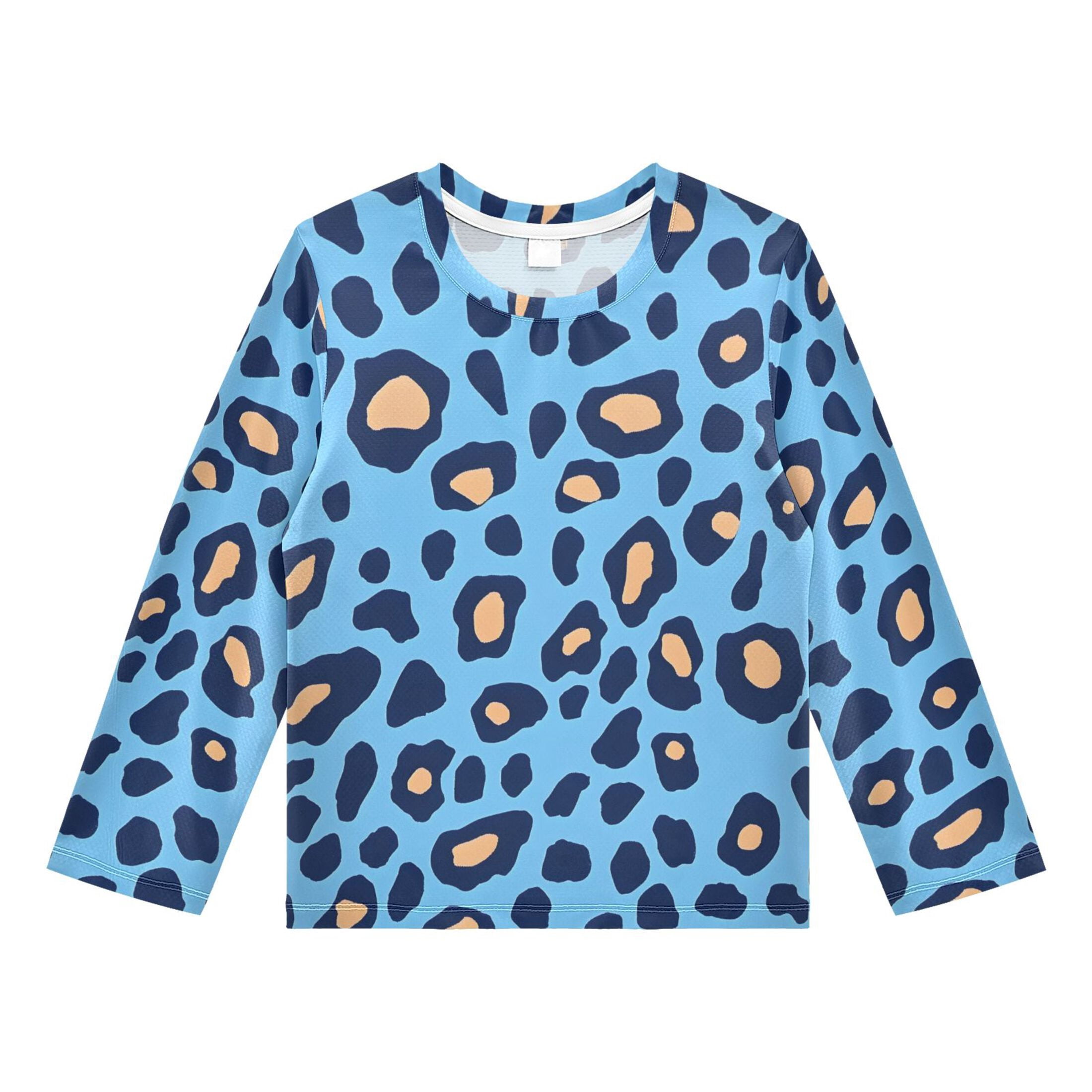 Blue Leopard Skin Pattern Boys' Rash Guard Shirts UPF 50 Plus Sun ...