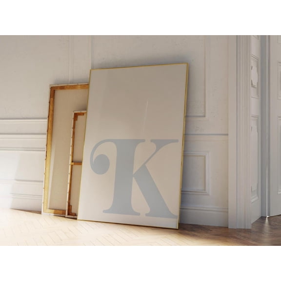 Blue Letter K Alphabet Initial Wall Art, Unframed Canvas Size 16x24