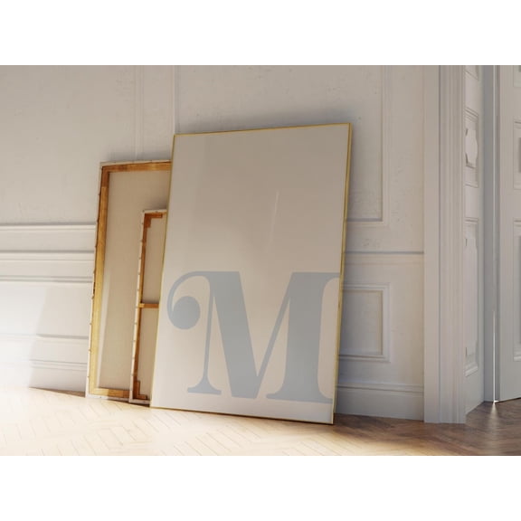 Blue Letter M Alphabet Initial Wall Art, Stretched Canvas Size 16x24