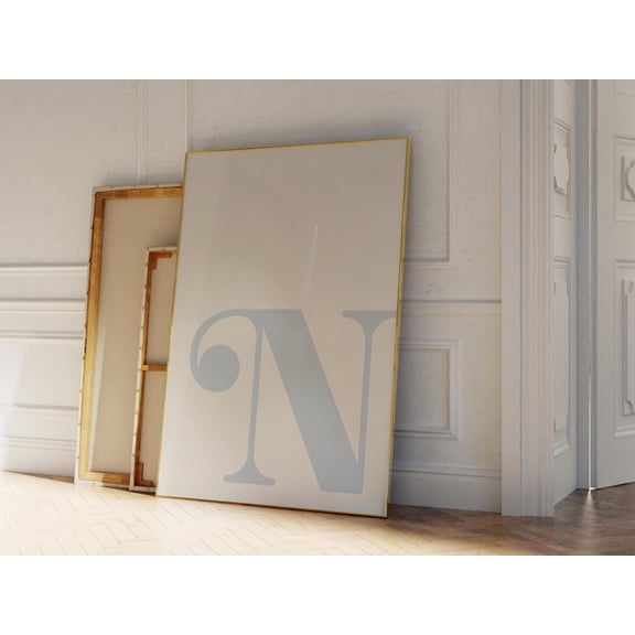 Blue Letter N Alphabet Minimal Wall Art, Unframed Paper Print Size 12x18