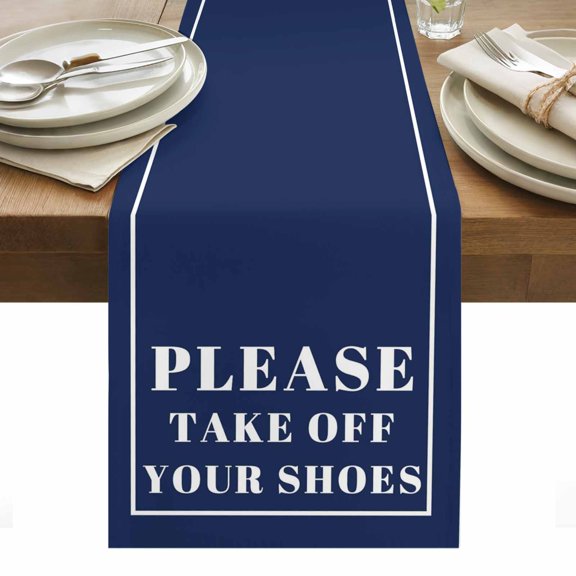 Blue Letter Table Runner - 36 Inch Long, Kitchen Dining Table Runner Dresser Scarves, Modern Minimalist White Text Striped Farmhouse Decor for Coffee Tables Wedding Party Banquet