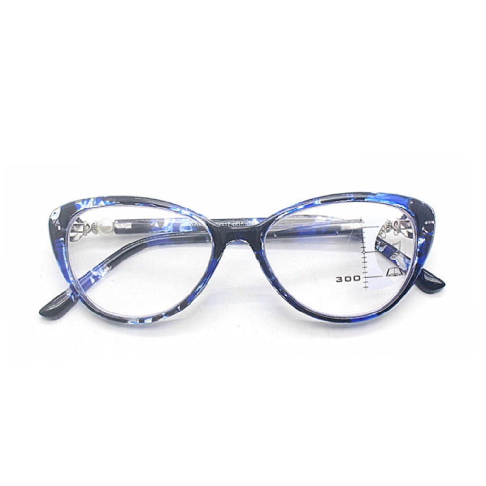 Blue Light Blocking Cat Eye Retro Progressive Reading Glasses 1.00 for Women, Blue Tortoiseshell Multi-focus Readers +1.00 Strength