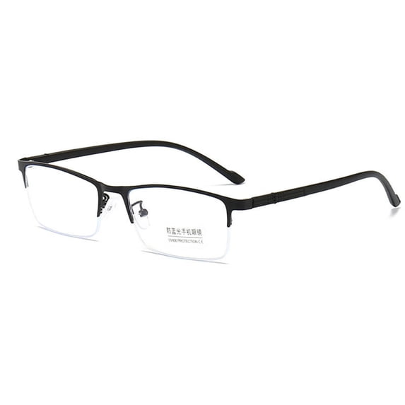 Blue Light Blocking Flexible Reading Glasses 4.00 for Men, Black Business Lightweight Retro Half Rim Metal Readers +4.00
