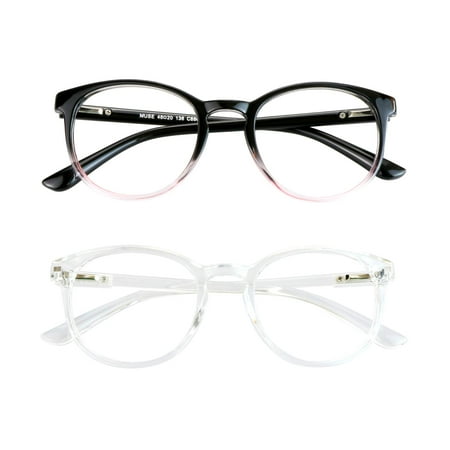 Blue Light Blocking Glasses, 2 Pack Computer Reading Glasses for Anti Eyestrain,Stylish Oval Frame, Anti Glare(Black Purple + Clear, +0.25 Magnification)