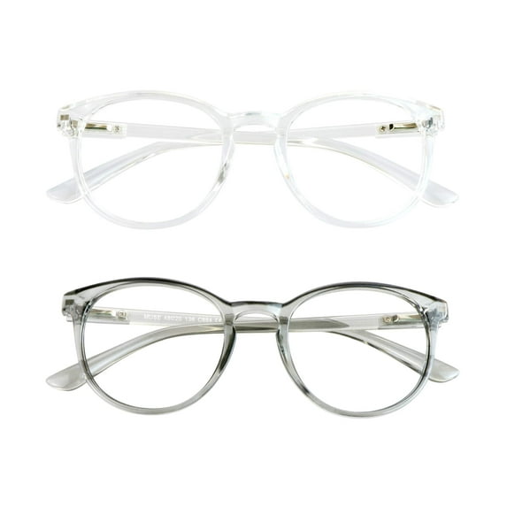 Blue Light Blocking Glasses, 2 Pack Computer Reading Glasses for Anti Eyestrain,Stylish Oval Frame, Anti Glare(Clear + Clear Gray, 2.00 Magnification)