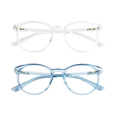 Blue Light Blocking Glasses, 2 Pack Computer Reading Glasses for Anti Eyestrain,Stylish Oval Frame, Anti Glare(Clear Blue + Clear Gray, 2.50 Magnification)
