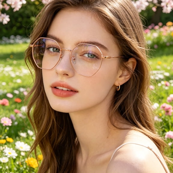 Blue Light Blocking Glasses Irregular Metal Frame Eyewear Anti Eye Strain Trendy Protective Clear Lens for Cycling Outdoor Sports 5.5 Inch