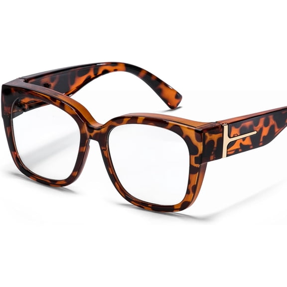 Blue Light Blocking Glasses Wear Over Prescription, Alleviate Eye Strain & Reduce Headaches, Lightweight Oversized Square Design, Ideal for Office Work and Daily Electronic Device Use