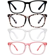 Blue Light Blocking Glasses for Women Men, 4Pcs Fashion Fake Anti Eye Strain Eyeglasses for Teens, Square Eyeglasses Frame Computer Glasses Non Prescription Rea