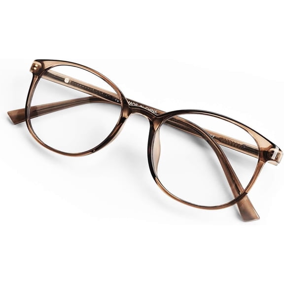 Blue Light Blocking Glasses Women Men TR90 Round Computer Eyeglasses (Coffee)