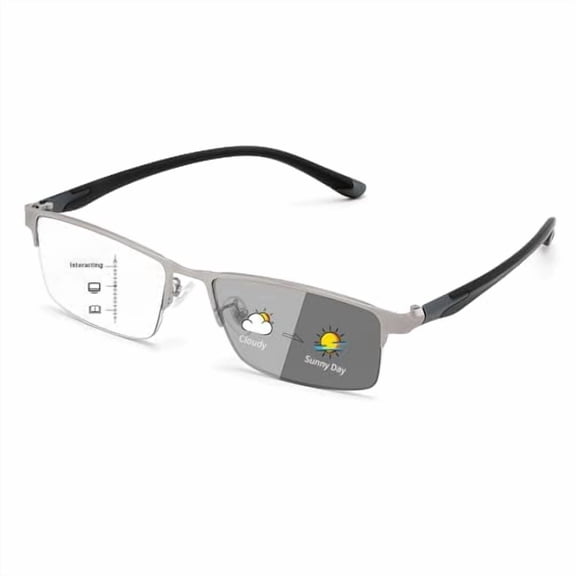 Blue Light Blocking Photochromic Multifocal Progressive Reading Glasses Vintage Half Frame UV400 Protection