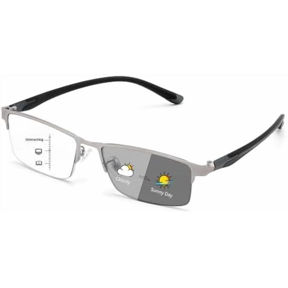 Blue Light Blocking Photochromic Multifocal Progressive Reading Glasses Vintage Half Frame UV400 Protection