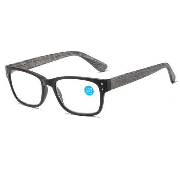 Blue Light Blocking Reading Glasses 2.00 for Women and Men, HD Comfortable Spring Hinge Presbyopic Glasses, Gray Wood Grain Rectangle Readers +2.00