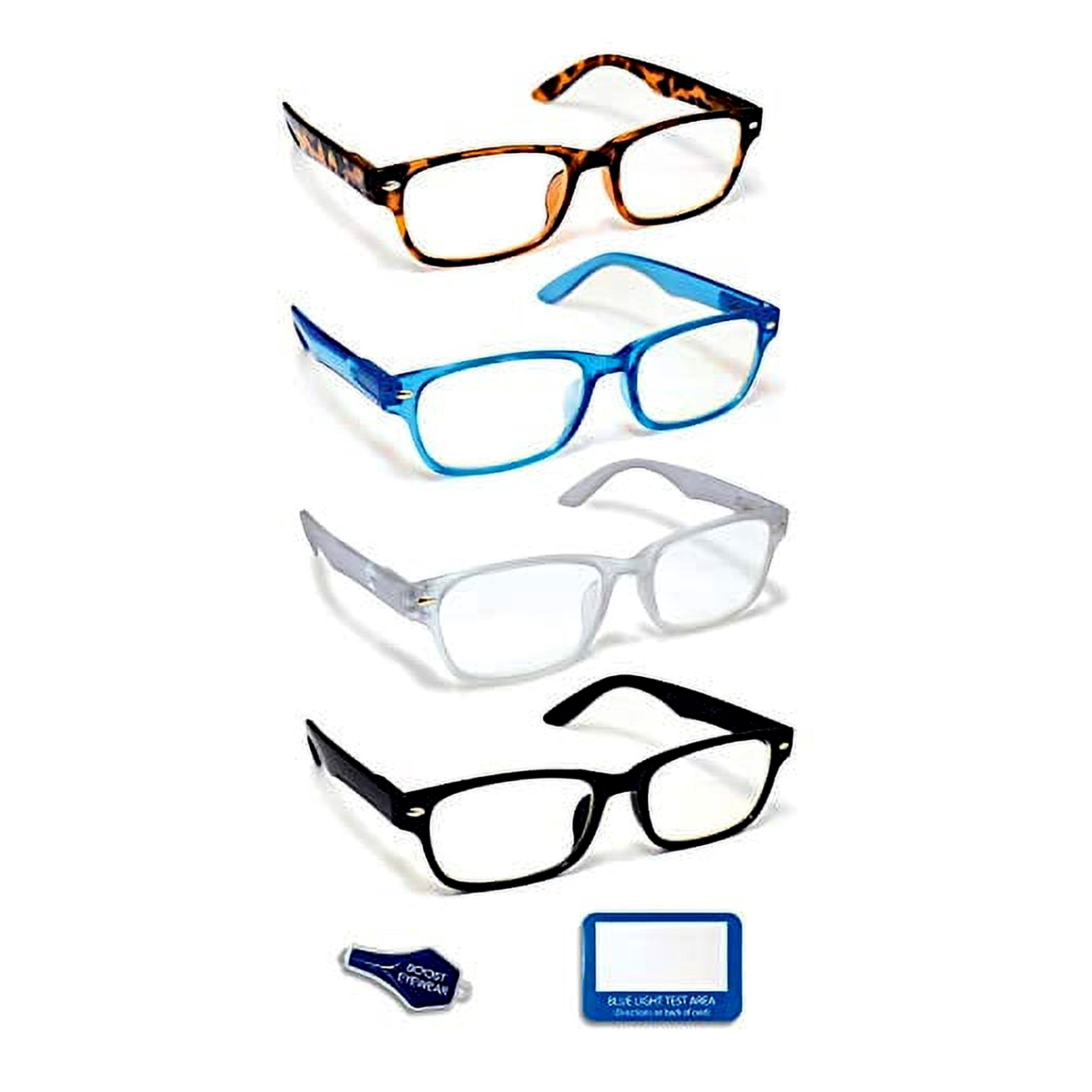Spring Loaded Spectacle Frames Blue Light Blocking Reading Glasses, 4 Pack, by BOOST EYEWEAR ...
