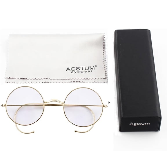 Blue Light Blocking Reading Glasses, Retro Mid Large Round Wire Rim Glasses Readers with Cable Temple No Nose Pads