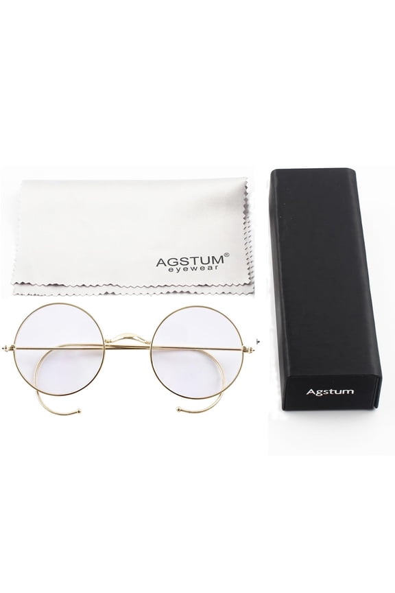Blue Light Blocking Reading Glasses, Retro Mid Large Round Wire Rim Glasses Readers with Cable Temple No Nose Pads