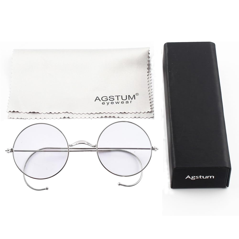 Blue Light Blocking Reading Glasses, Retro Mid Large Round Wire Rim Glasses Readers with Cable Temple No Nose Pads