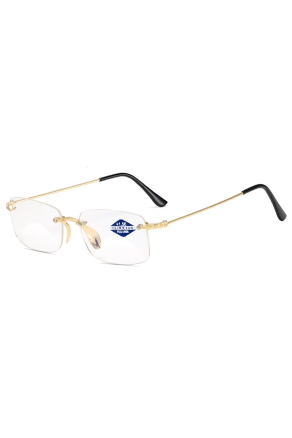 Blue Light Blocking Rimless BIFOCAL Reading Glasses 1.50 for Men and Women, Rectangle Presbyopic Glasses Metal Frameless Gold Readers +1.50