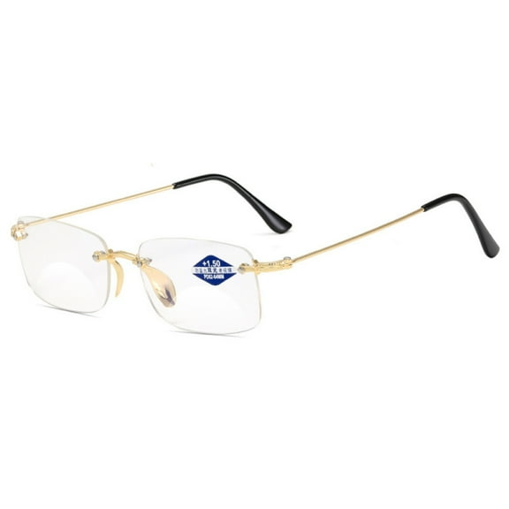 Blue Light Blocking Rimless BIFOCAL Reading Glasses 2.00 for Men and Women, Rectangle Presbyopic Glasses Metal Frameless Gold Readers +2.00